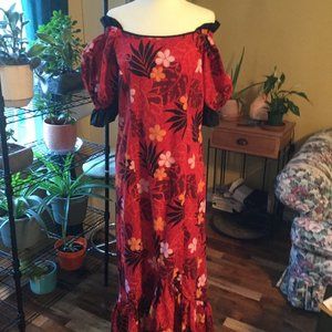 Hawaii hi low off shoulder puff sleeve dress